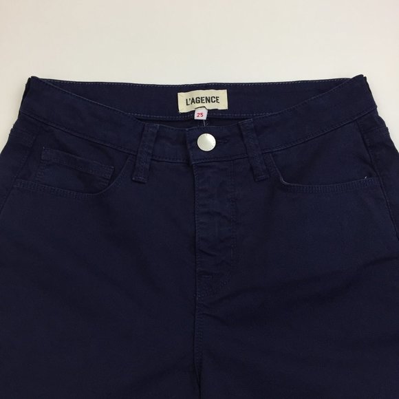 NWT L'AGENCE Dark Blue Denim Wide Leg Raw Edge Hem 5 Pocket Jeans - Picture 3 of 10